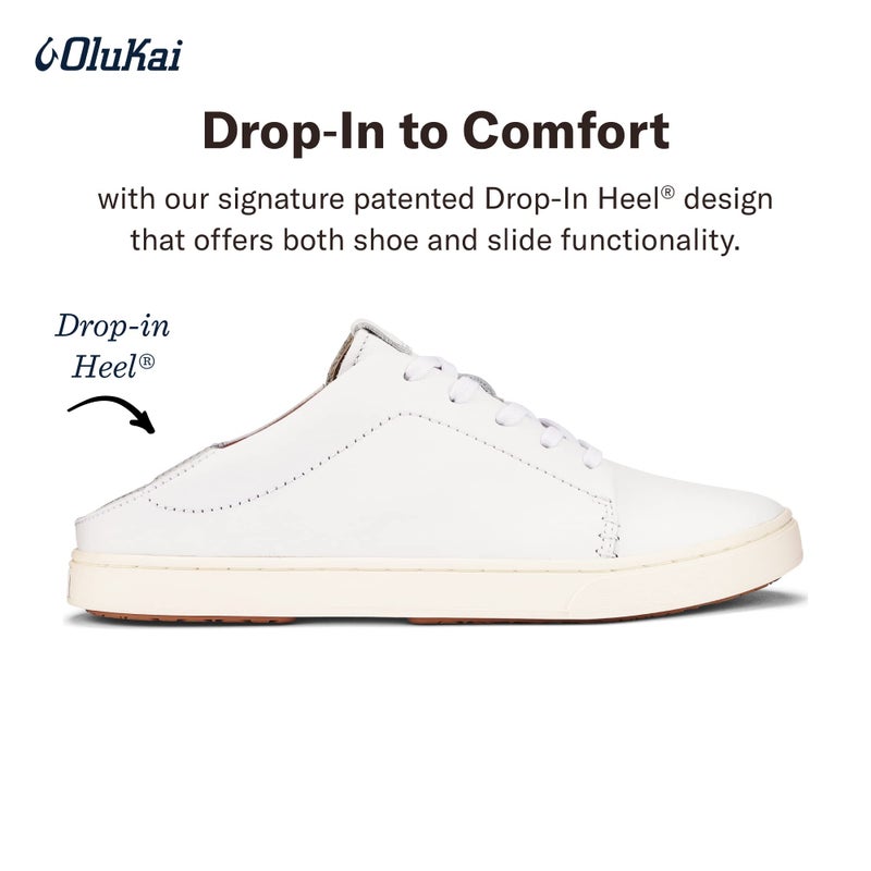 OLUKAI Pehuea Li 'Ili Women's Everyday Leather Sneakers, Casual & Versatile Shoes with Drop-In Heel, Soft & Premium Materials, All-Day Comfort & Support, White/White, 8 - Image 2